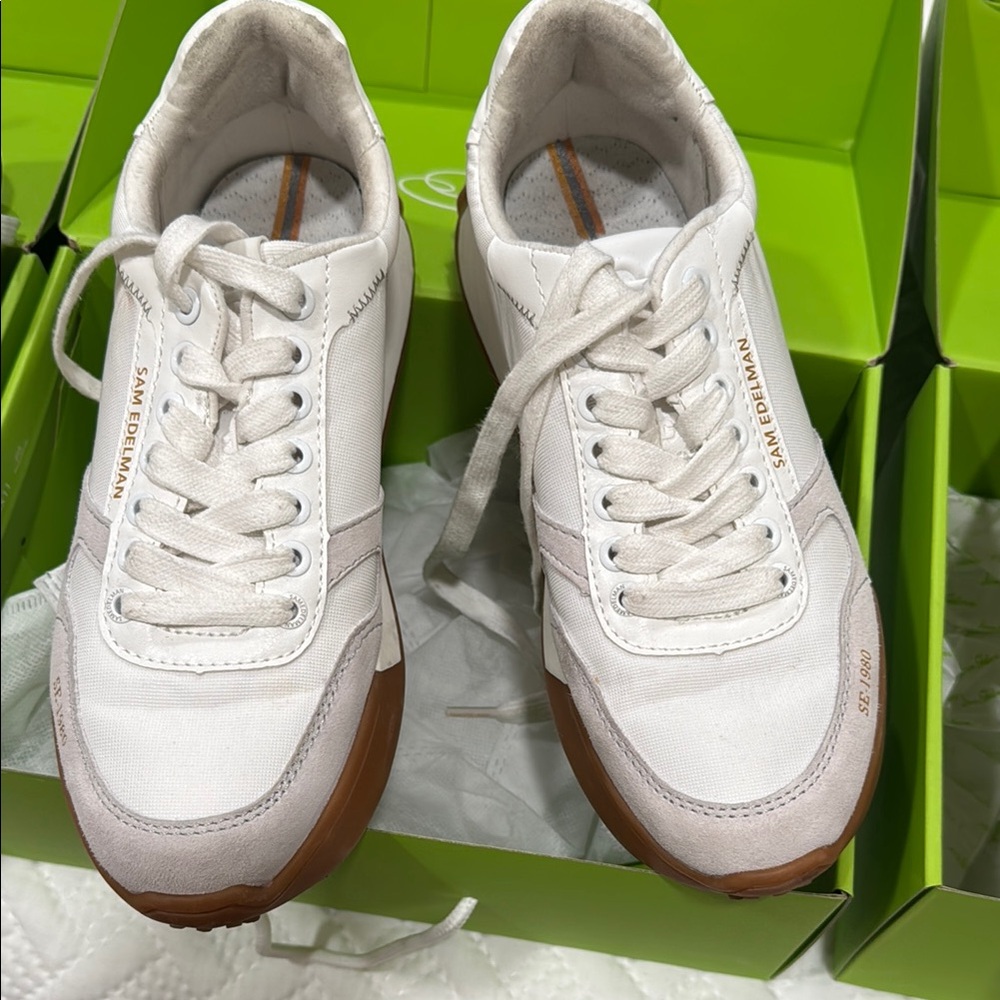 Sam Edelman White and Brown Sneakers